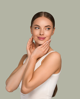 Woman gently resting her hands against her face